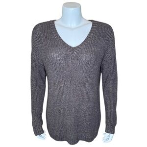 Soft Surroundings V-neck Sweater L Pullover Stretch Knit Brown